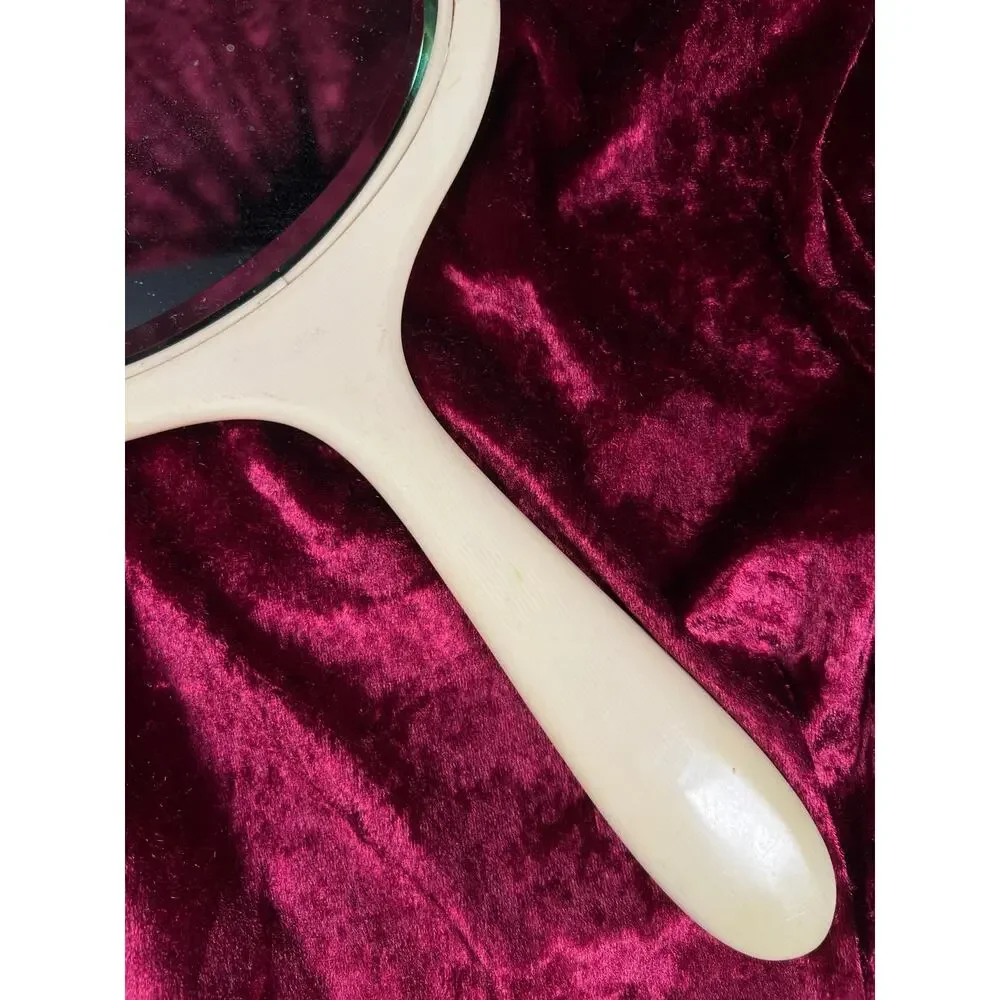 Vintage Celluloid Hand Mirror – French Ivory Beveled Glass Vanity Mirror
